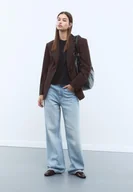 Marynarki i żakiety damskie - Stradivarius Dopasowana marynarka z guzikiem Brązowy M - miniaturka - grafika 1