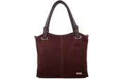 Torebki damskie - Duża elegancka torebka z naturalnej skóry i zamszu - Bordowa - miniaturka - grafika 1