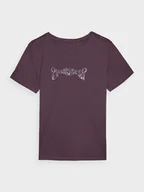 Koszulki sportowe damskie - Damski t-shirt z nadrukiem 4F 4FWAW24TTSHF1703 - fioletowy - miniaturka - grafika 1