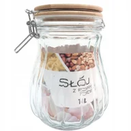 Pojemniki kuchenne - Słoik słój SZKLANY z klipsem 1 L / POJEMNIK SZKLANY Z DREWNIANĄ POKRYWĄ - miniaturka - grafika 1