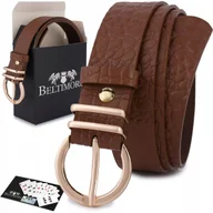 Paski - Skórzany pasek damski do spodni sukienki skóra croco brązowy 3 cm Beltimore E58 brązowy, beżowy r.110-125 cm - miniaturka - grafika 1