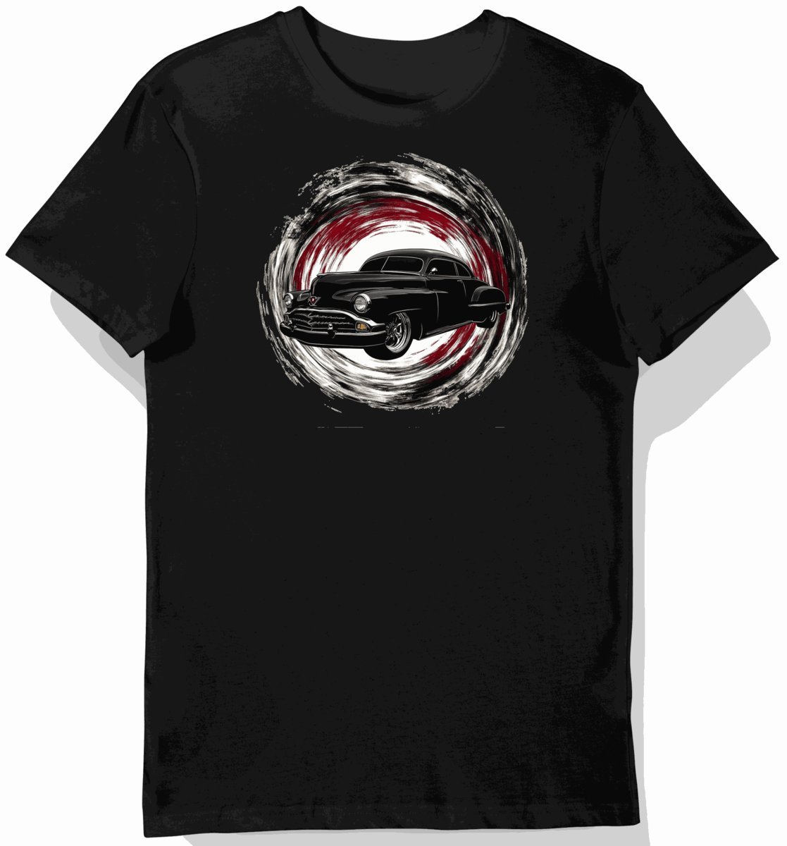 Koszulka męska czarna z artystycznym nadrukiem klasycznego hot roda M