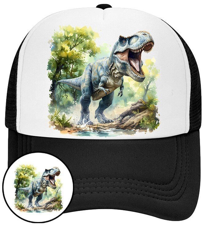 Czapka z Daszkiem Dinozaur Czarna z Nadrukiem Na Lato Siatka Bejsbolówka