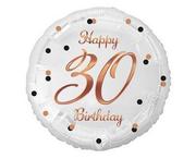 Balony i akcesoria - Balon foliowy Happy 30 Birthday, biały, nadruk różowo-złoty, 18' - miniaturka - grafika 1