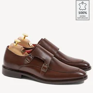 Półbuty męskie - Eleganckie skórzane monki ze sprzączkami Bruce brązowe - BRILU - miniaturka - grafika 1