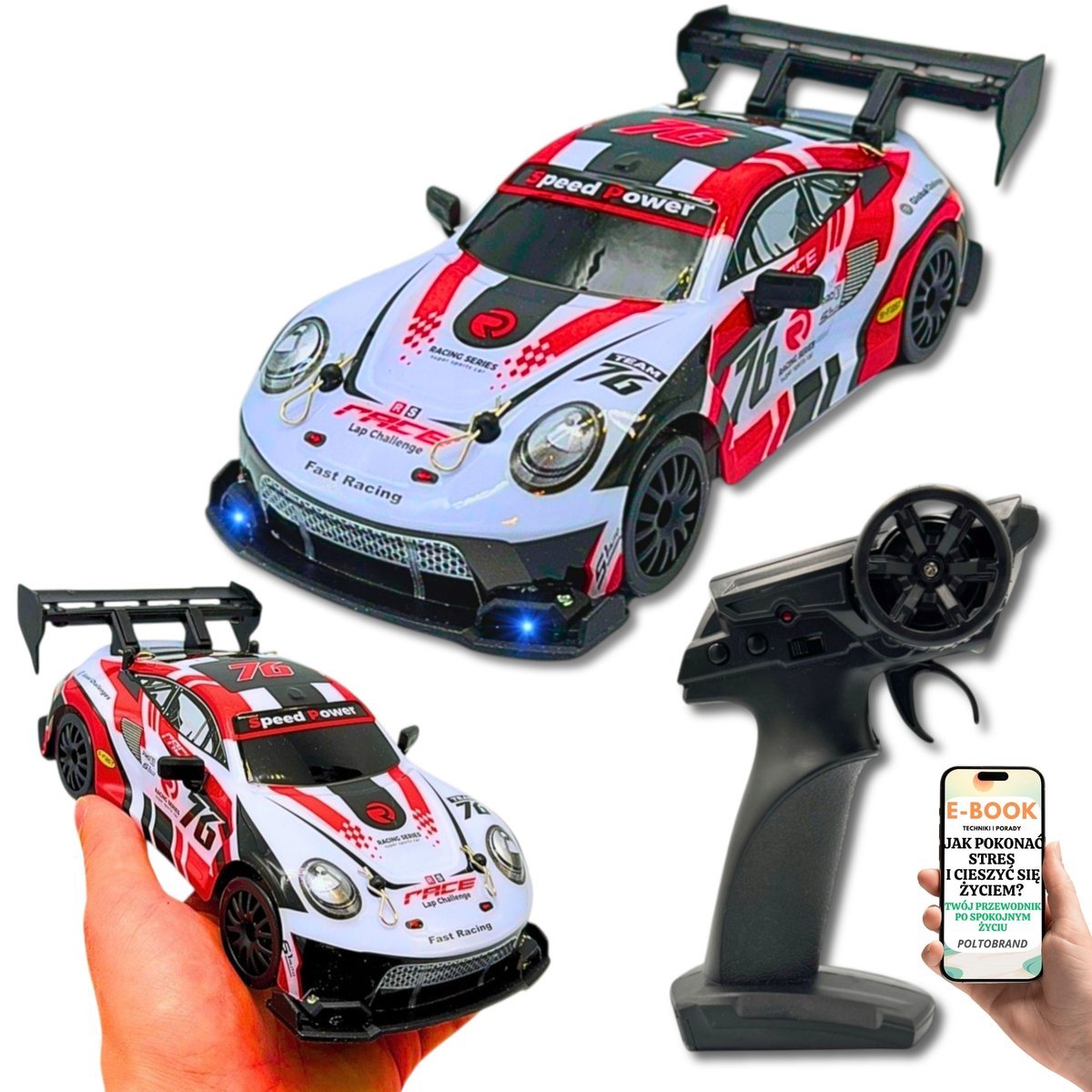 ZDALNIE STEROWANY SAMOCHÓD RC DRIFT 4WD LED PILOT OPONY PACHOŁKI ZABAWA BEZ OGRANICZEŃ Prezent Dla Chłopca 9 10 11 12 13 Latka + EBOOK-1