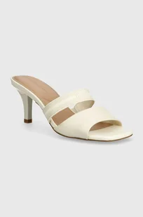 Tommy Hilfiger klapki SPORTY LEATHER MULE damskie kolor beżowy na słupku FW0FW07640 - Klapki i japonki damskie - miniaturka - grafika 1