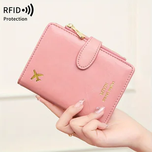 TEMU MIYIN Portfel z Blokadą RFID – Elegancki Organizer Podróżny w Kolorze Różowym ze Złotymi Akcentami, Wielokomorowy na Karty i Monety, Zapinany na - Portfele - miniaturka - grafika 1