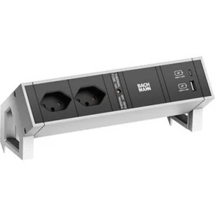 BACHMANN DESK2 2xCH 1xUSB A/C 22W, 0,2m GST18 INOX Szwajcaria - Listwy zasilające - miniaturka - grafika 1