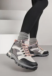 Szare Buty Trekkingowe Trapery Vices Ozdobione Przeszyciami Narrive - Botki damskie - miniaturka - grafika 1