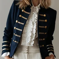 Marynarki i żakiety damskie - TEMU Marynarska Marynarka z Złotymi Guzikami w Paski, Idealna na Codzienność, Imprezy i Walentynki. YTD Cherry - miniaturka - grafika 1