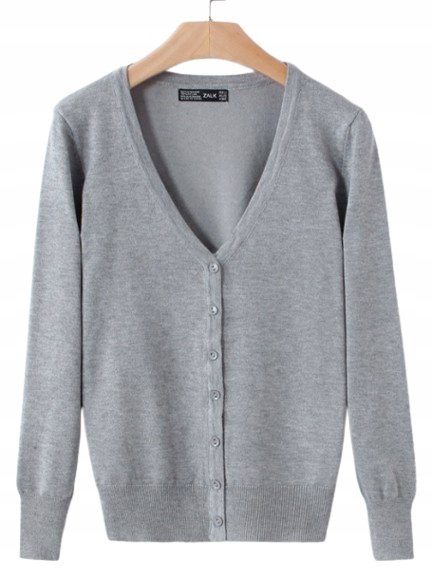 Sweter Damski Sweterek Rozpinany Kardigan Wiosna Jesień Dzianinowy Szary