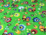 Obrusy i serwetki - Obrus Bawełniany 80X80 1299E Zielony Łowickie Koguty Wykończony Listwą - miniaturka - grafika 1