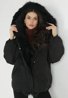 Kurtki damskie - Czarna Kurtka Parka Oversize z Futerkiem Mitto - miniaturka - grafika 1