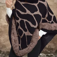 Swetry damskie - TEMU Kardigan Damski z Wygodnym Podszyciem Polarowym - Stylowy Wzór Geometryczny, Kolorowe B Brązu i Beżu, 70% Poliester + 30% Elastan, Luźne - miniaturka - grafika 1