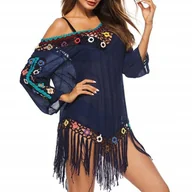 Sukienki - Pareo tunika sukienka z kolorowym haftem - miniaturka - grafika 1