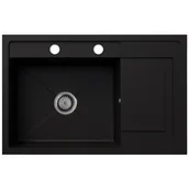 Zlewozmywaki - EOS Zlewozmywak granitowy czarny brokat złoty z ociekaczem VIERO - miniaturka - grafika 1