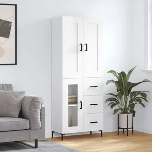 vidaXL Witrynka biała połysk 69,5x34x180 cm materiał drewnopochodny - Witryny - miniaturka - grafika 1