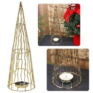 Świeczniki - Złoty świecznik metalowy na tealight, choinka 32 cm - miniaturka - grafika 1