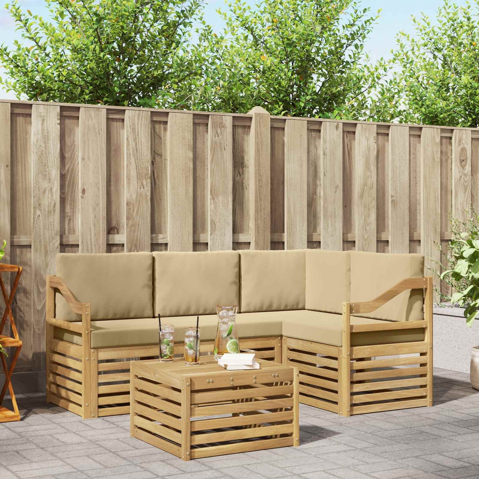 vidaXL Zestaw sof na zewnątrz 5 pcs Biały i Beżowy 59 x 59 x 37 cm