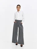Spodnie damskie - Eleganckie szerokie spodnie damskie szare - miniaturka - grafika 1