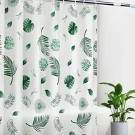 Zasłony prysznicowe - Zasłona prysznicowa z tkaniny wodoodpornej i odpornej na pleśń, z haczykami, szerokość 200 cm, wysokość 180 cm, zielone liście - miniaturka - grafika 1