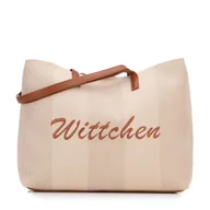 Torebki damskie - Duża torebka shopper z elementami ekoskóry beżowo - brązowa - miniaturka - grafika 1