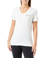 Koszulki i topy damskie - Champion Legacy American Classics W-Script Logo Light Cotton Jersey S-s Regular V-Neck Koszulka damska, Off White, L - miniaturka - grafika 1