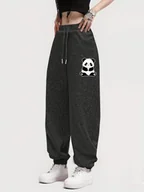 Spodnie sportowe damskie - Spodnie dresowe damskie z nadrukiem pandy - Ciemnoszary - miniaturka - grafika 1