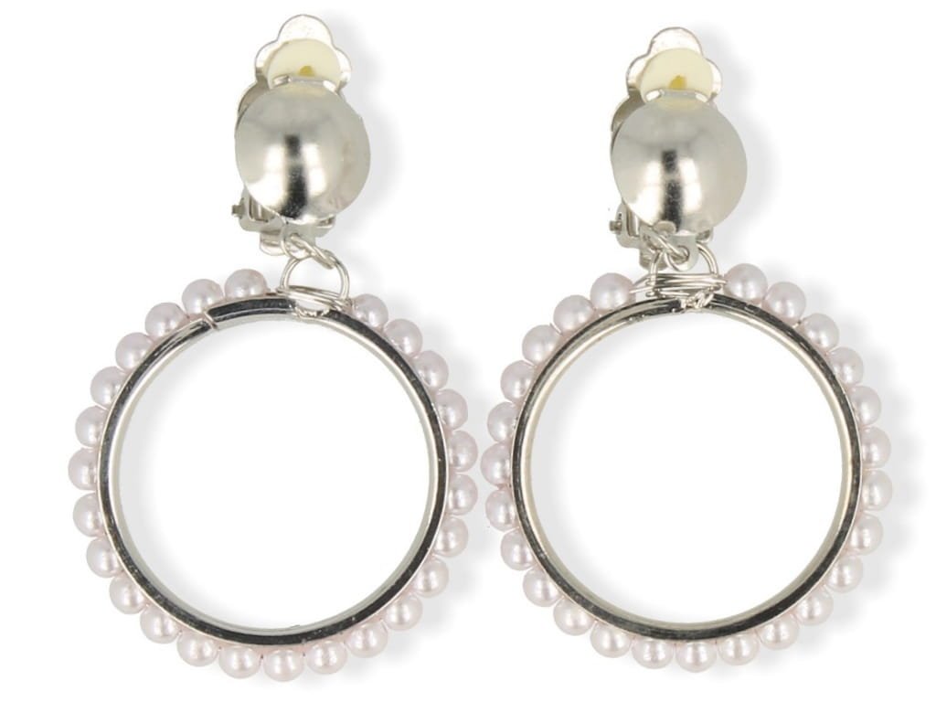 Klipsy do uszu wiszące małe srebrne z perłami