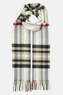 Szal Szaro-Kremowy w Kratę Tartan Unisex - Apaszki i szaliki męskie - miniaturka - grafika 1