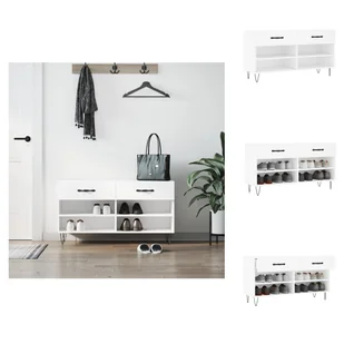 vidaXL Ławka na buty biała 102x35x55 cm materiał drewnopochodny - Stojaki i szafki na buty - Szafki na buty - miniaturka - grafika 1