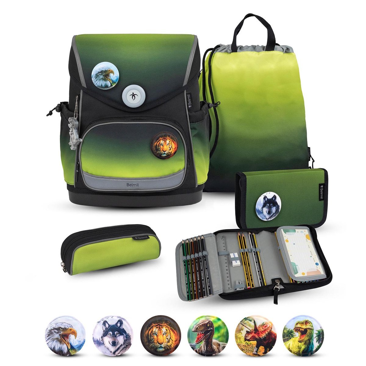 Ergonomiczny zestaw szkolny Premium Compact Plus „Black-Green” – 5 części