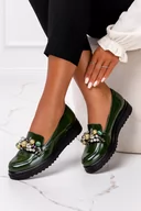 Mokasyny damskie - Zielone mokasyny lakierowane z ozdobą POLSKA SKÓRA Casu 920-K-41 - miniaturka - grafika 1