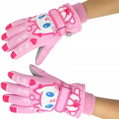 Rękawiczki dla dzieci - Rękawiczki Dziecięce Zimowe Ciepłe Pięciopalczaste Różowe z Motywem Kota - miniaturka - grafika 1