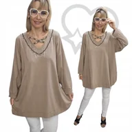 Bluzki damskie - ELEGANCKA TUNIKA ZDOBIONYM DEKOLTEM blink cyrkonie diament 50 52 5XL 3213 - miniaturka - grafika 1