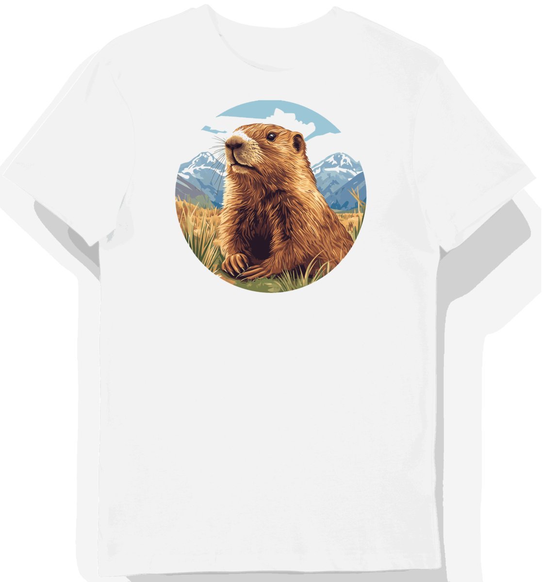 Koszulka męska biała z nadrukiem zwierzęcia na tle górskim M