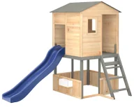 Place zabaw - Szary drewniany plac zabaw ze zjeżdzalnia M1-K03 - miniaturka - grafika 1