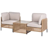 Meble ogrodowe - Beliani sofa ogrodowa ze stolikiem dla 2 osób OMEGANA Technorattan Jasnobeżowy - miniaturka - grafika 1