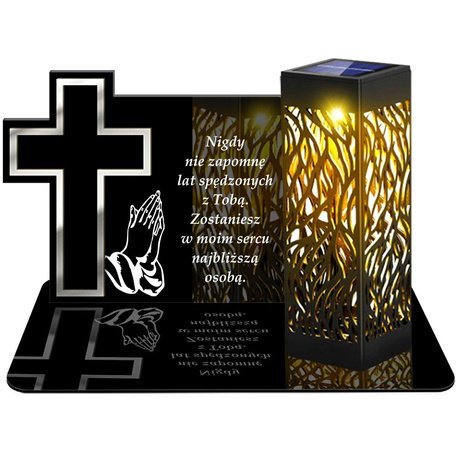 ZNICZ SOLARNY LED WIECZNY PODSTAWKA NA CMENTARZ GRÓB lampka Krzyż 3D