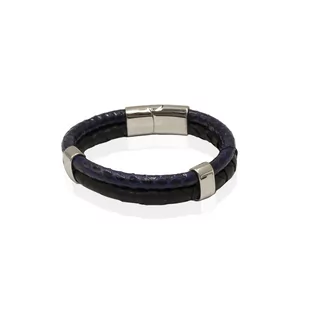 Bransoletka skórzana granatowo-czarna EM 40 - EM Men's Accessories - Bransolety męskie - miniaturka - grafika 1