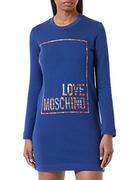 Sukienki - Love Moschino Damska sukienka o regularnym kroju z wyciętym logo z błyszczącym nadrukiem, niebieski, 38 - miniaturka - grafika 1