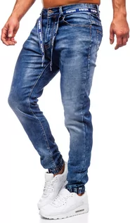 Spodnie męskie - Granatowe spodnie jeansowe joggery męskie Denley R51105W1 - grafika 1