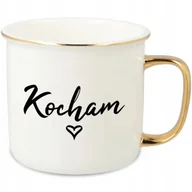 Kubki - KUBEK UCHO RANT ZŁOTY PORCELANOWY RETRO PREZENT DLA DZIEWCZYNY KOCHAM WZ - miniaturka - grafika 1