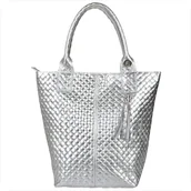 Torebki damskie - Srebrna torba worek skóra naturalna pikowana Borse in Pelle - miniaturka - grafika 1