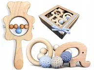 Gryzaki dla dzieci - Gryzak na ząbkowanie + drewniana grzechotka naturalny zestaw dla dziecka e ozdobnym opakowaniu - miniaturka - grafika 1