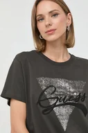 Koszulki sportowe damskie - Guess t-shirt bawełniany kolor szary - miniaturka - grafika 1