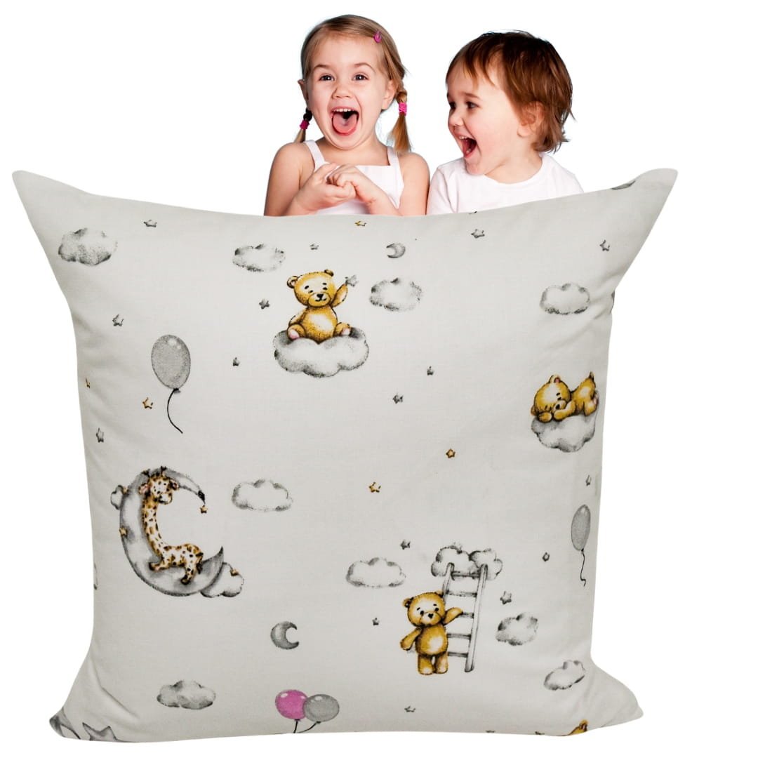 Poszewka Dziecięca 40x40 Bawełniana JAŚ Miśki Na Księżycu Biel