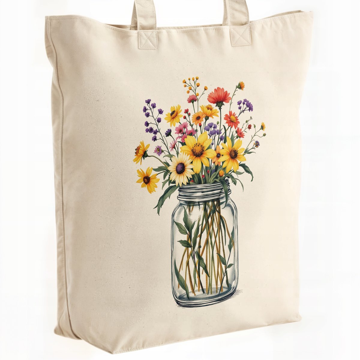 Torba bawełniana premium na zakupy Kwiaty W Słoiku Motyw Kwiatow Prezent