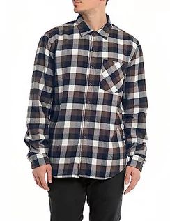 Koszule męskie - Replay Koszula męska regular fit, 020 Dk Brown/Blue/Natural White, XL - grafika 1